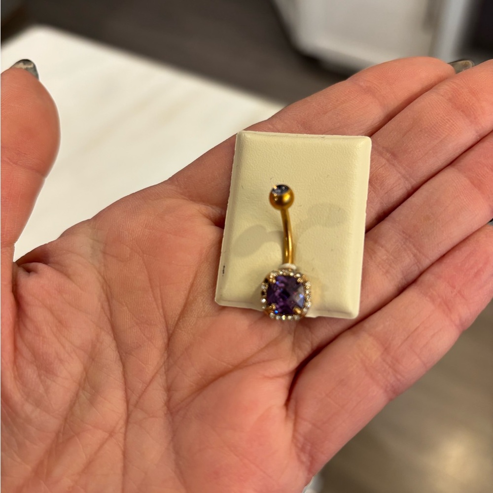 Gold and Amethyst Gemstone Belly Button Ring